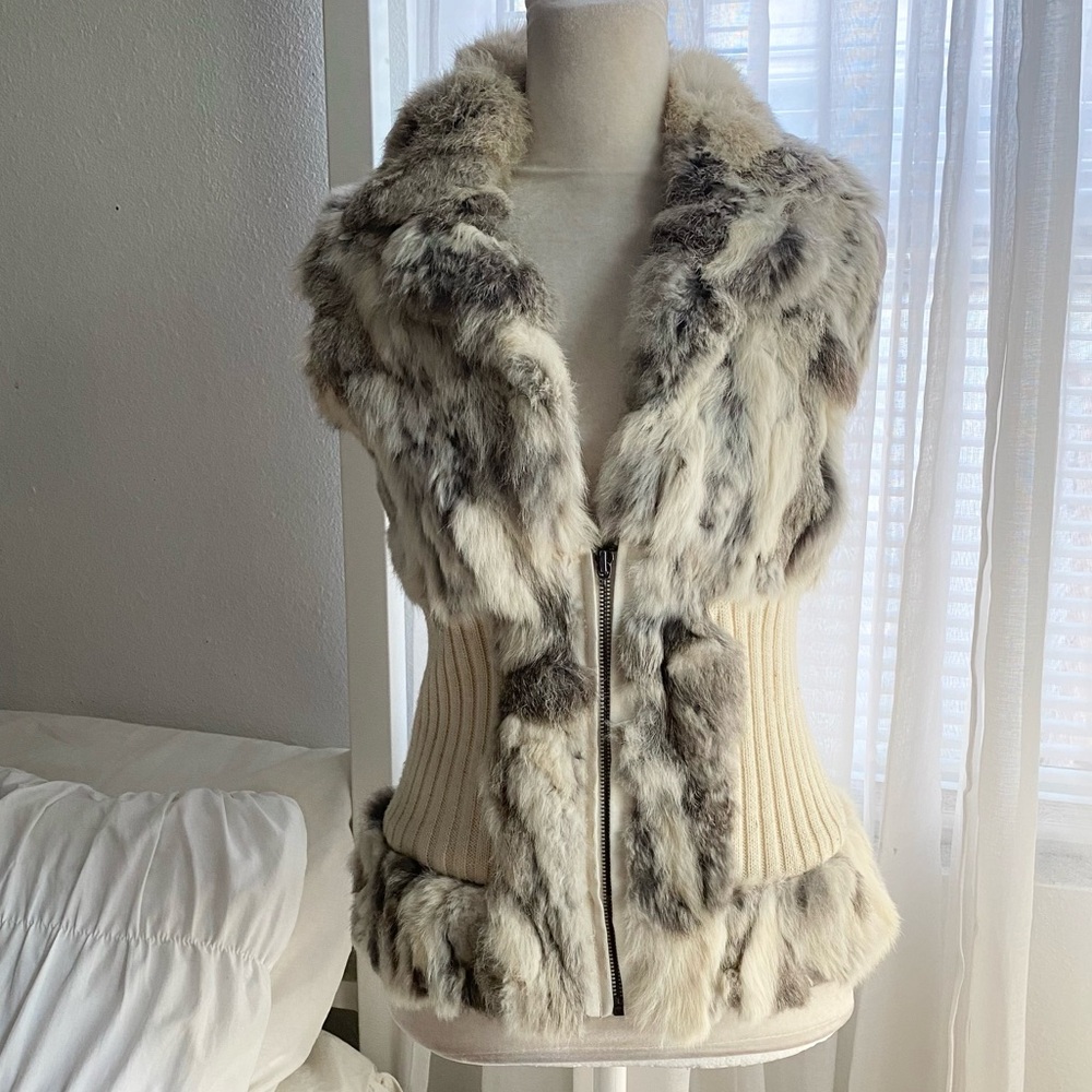 Guess Fur Trimmed Vest in Cream and Gray
